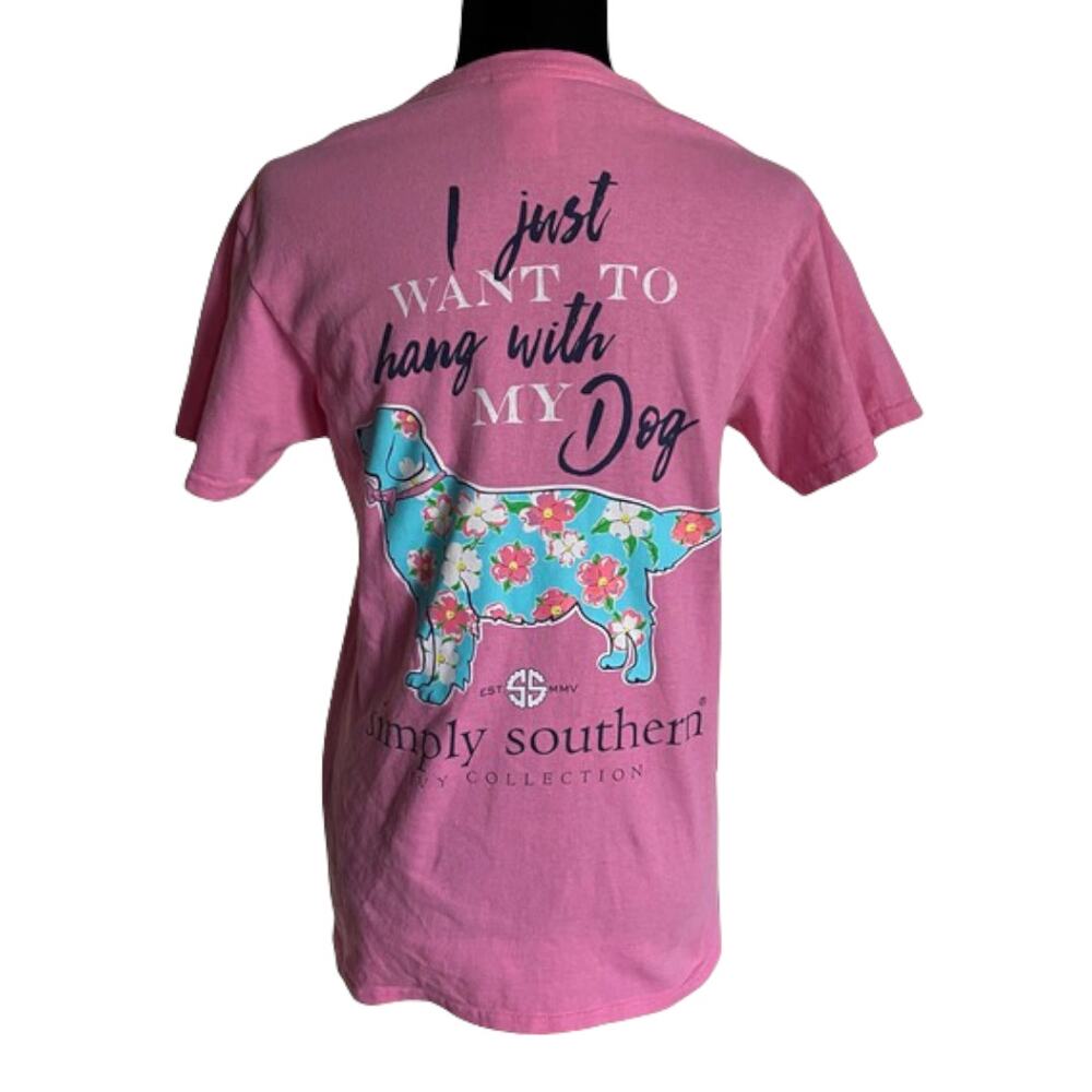Simply Southern Womens Tee Sz S I‎ Just Want to Hang With My Dog Pink Top Shirt
